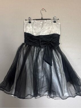 Masquerade Black and White Strapless Lace Dress with Bow